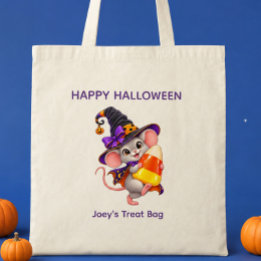 Personalized Halloween Mouse Carrying Candy Corn Tote Bag