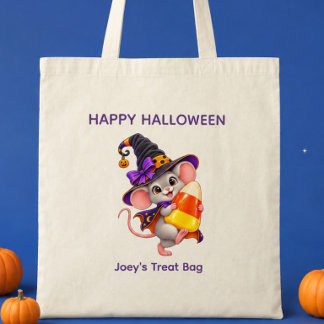 Personalized Halloween Mouse Carrying Candy Corn Tote Bag