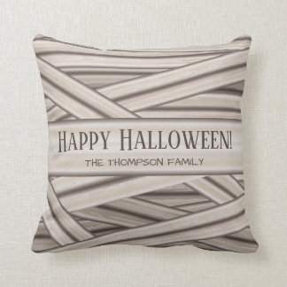 Personalized Halloween Mummy Stripes &amp; Family Name Throw Pillow