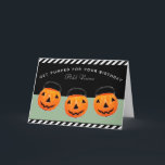 Personalized Halloween October Birthday Card<br><div class="desc">Funny easy-to-personalize Halloween card featuring cute pumpkins. Edit text to add his or her name.</div>