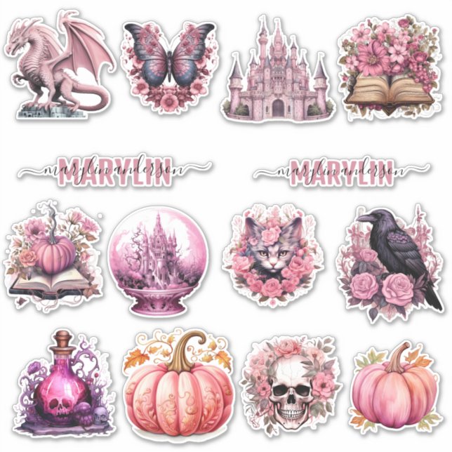 PERSONALIZED HALLOWEEN PINK GOTHIC SPOOKY STICKER (Front)