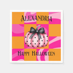 Personalized Halloween Pumpkin Bow Party Napkins