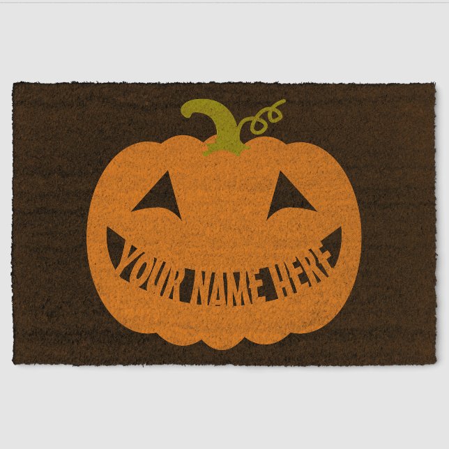 Personalized Halloween Pumpkin Fiber Doormat (Front)