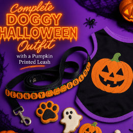 Personalized Halloween Pumpkin Print / Dog's Name Pet Leash