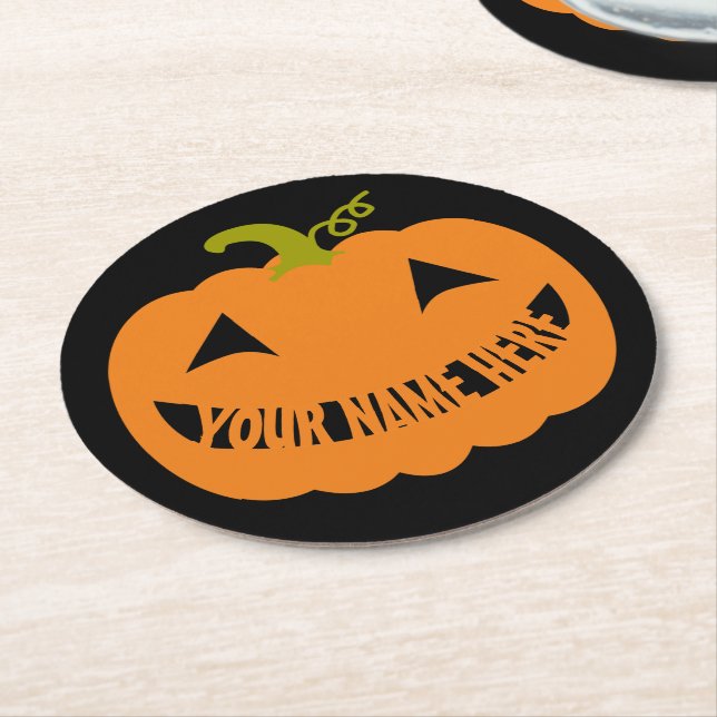 Personalized Halloween Pumpkin Round Paper Coaster (Angled)