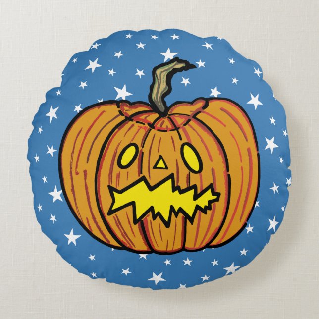 Personalized Halloween Pumpkin Round Pillow (Front)