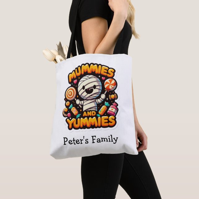 Personalized Halloween Pun Cute Mummy Tote Bag (Close Up)