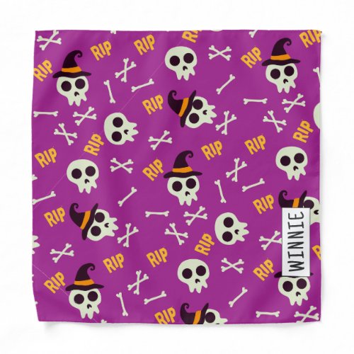 Personalized Halloween purple Skulls Bones Dog Bandana