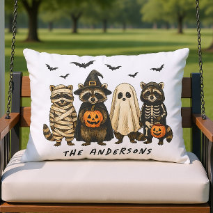 Personalized Halloween Racoon Family Monogram Outdoor Pillow