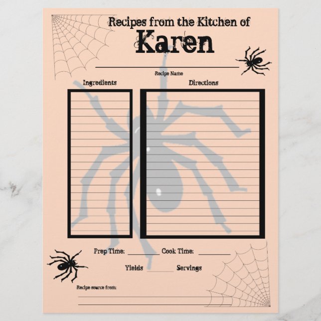 Personalized Halloween Recipe Page (Front)