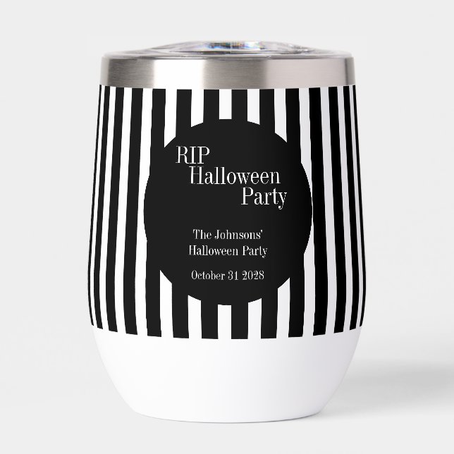 Personalized Halloween RIP Black and White Stripe Thermal Wine Tumbler (Front)