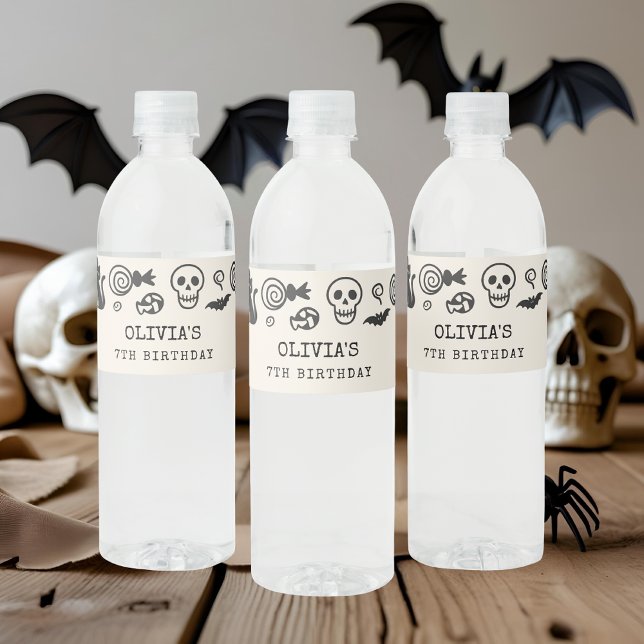 Personalized Halloween Skeleton & Ghost Birthday  Water Bottle Label (Creator Uploaded)