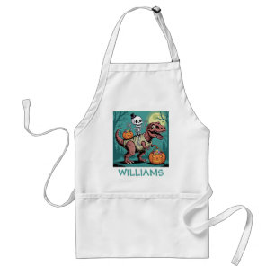 Personalized Halloween Skeleton Riding Dinosaur Adult Apron