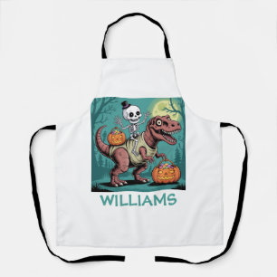 Personalized Halloween Skeleton Riding Dinosaur Apron