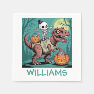 Personalized Halloween Skeleton Riding Dinosaur Napkins