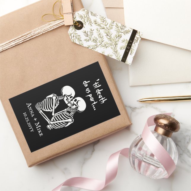 Personalized Halloween Skeleton Wedding Rectangular Sticker (Gifting)