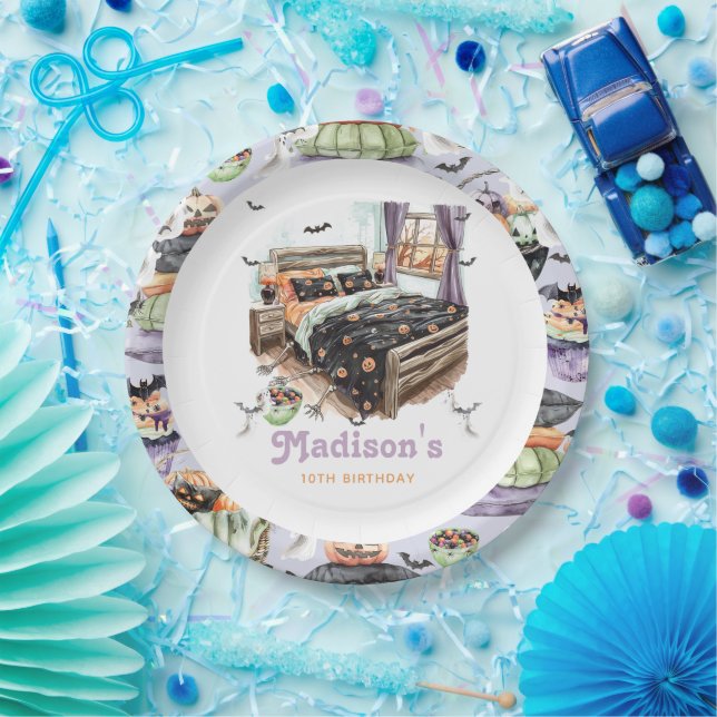 Personalized Halloween Sleepover Paper Plates (Party)