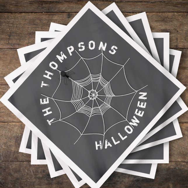Personalized Halloween Spider Web Party Cocktail Napkins (Personalized Halloween napkins with spider web and family name.)