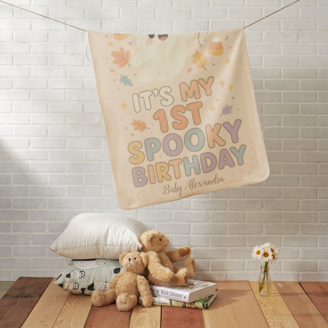 Personalized Halloween Spooky 1st Birthday Baby Blanket (In Situ)
