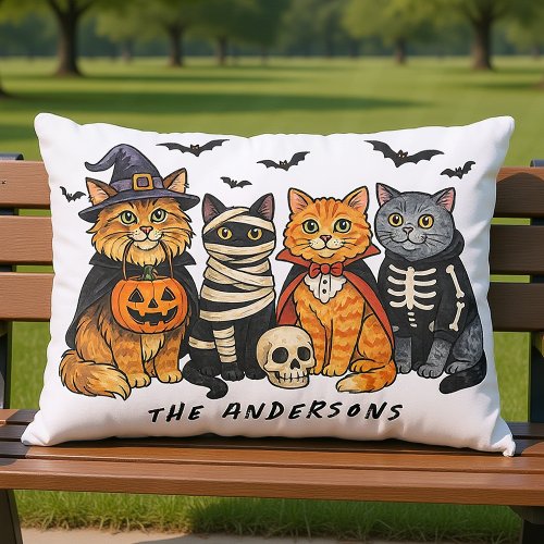 Personalized Halloween Spooky Cats Family Monogram Outdoor Pillow