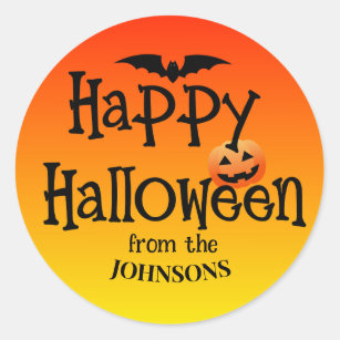 Personalized Halloween Stickers: Add Family Name  Classic Round Sticker