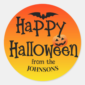 Personalized Halloween Stickers: Add Family Name  Classic Round Sticker