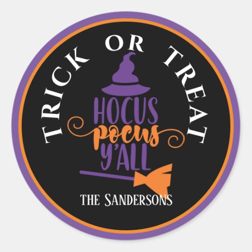 Personalized Halloween Trick or Treat Hocus Pocus Classic Round Sticker