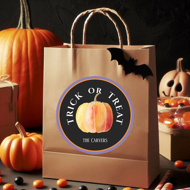 Personalized, Halloween Trick or Treat w/Pumpkin Classic Round Sticker (Creator Uploaded)