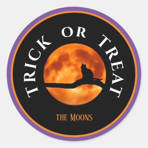 Personalized Halloween Trick or Treat with Moon Classic Round Sticker