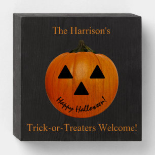 Personalized Halloween Trick-or-Treaters Welcome Wooden Box Sign