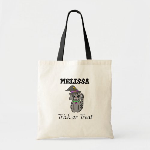 Personalized Halloween Trick or Treating Cat Tote Bag