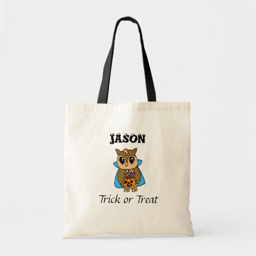 Personalized Halloween Trick or Treating Owl Tote Bag