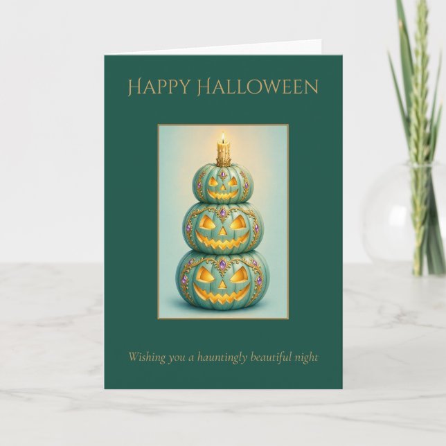 Personalized Halloween Triple Jack-O-Lantern Stack Card (Front)
