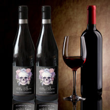 Personalized Halloween Wine Label | Floral Skull