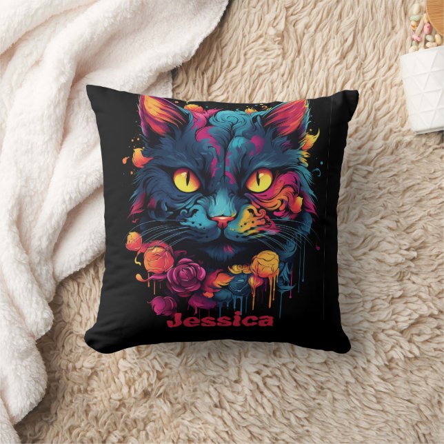 Personalized Halloween/Witch/Wizard/Scary Cat Throw Pillow (Blanket)