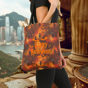 Personalized Halloween with Bats, Witches, & Moon Tote Bag