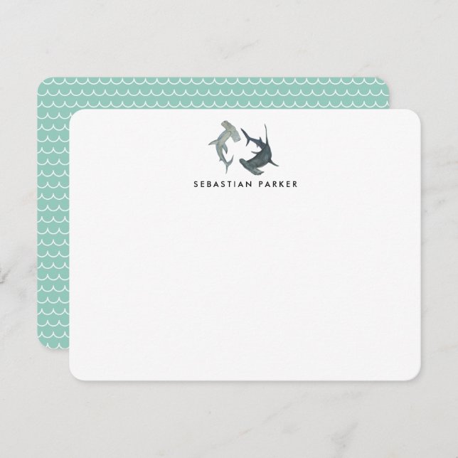 Personalized Hammerhead Shark Note Cards (Front/Back)