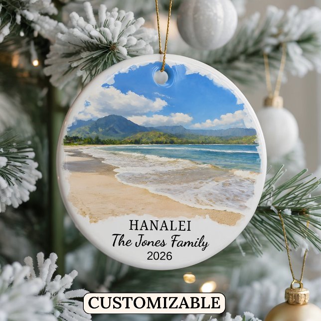 Personalized Hanalei Ornament, Custom Hawaii Ceramic Ornament (Creator Uploaded)