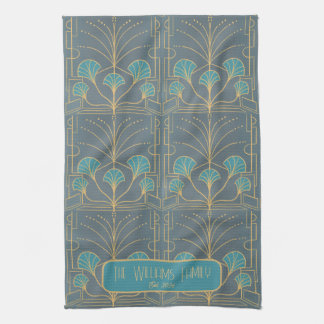 Personalized Hand drawn Art Deco Fountain Tile Kitchen Towel