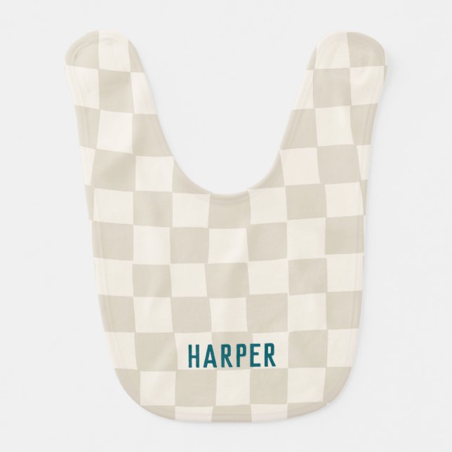 Personalized Hand-drawn Checkerboard Pattern Bib (Front)