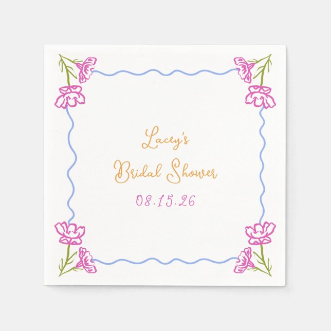 Personalized Hand Drawn Chic Floral Bridal Shower Napkins (Front)