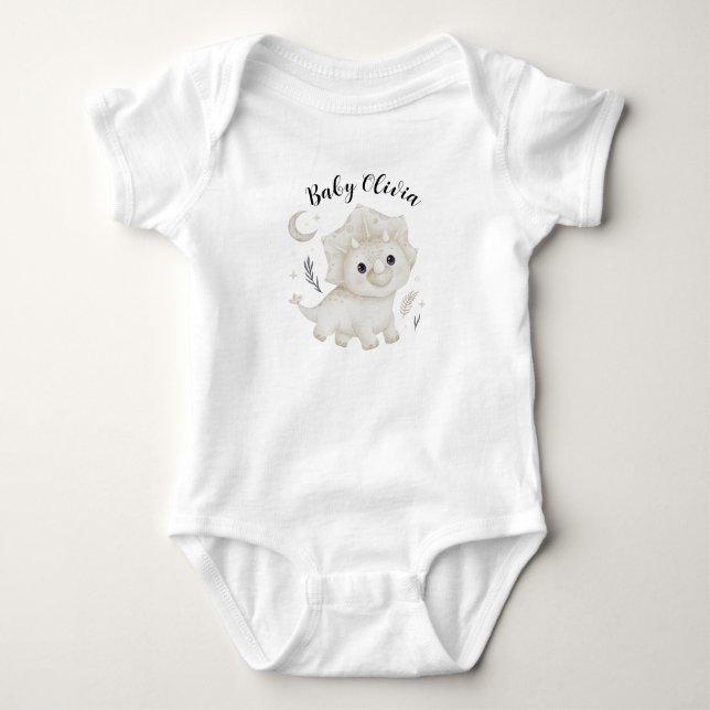 Personalized Hand-Drawn Dinosaur Baby Bodysuit (Front)