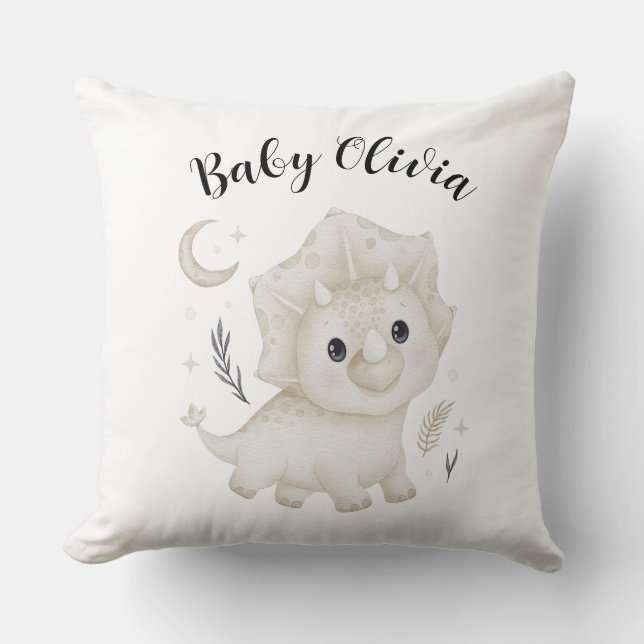 Personalized Hand-Drawn Dinosaur Nursery Pillow (Front)