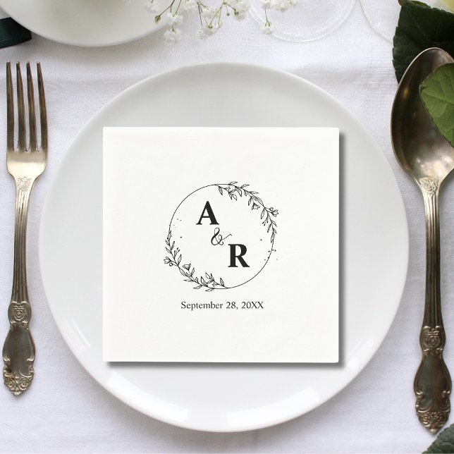 Personalized Hand Drawn Floral Wedding Initials Napkins (Creator Uploaded)