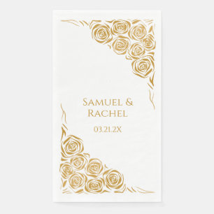 Personalized Hand Drawn Golden Roses Wedding Paper Guest Towels