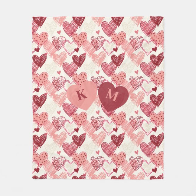 Personalized Hand Drawn Hearts Pattern Fleece Blanket (Front)
