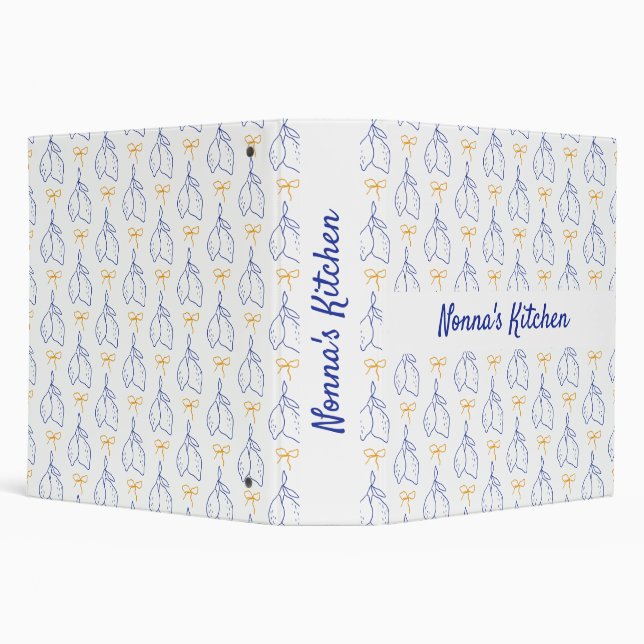 Personalized Hand Drawn Italian Blue Lemons  3 Ring Binder (Background)
