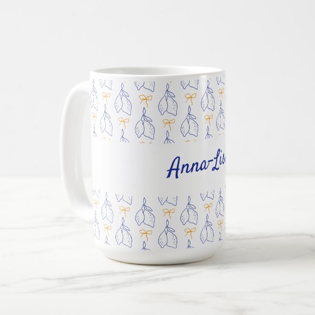 Personalized Hand Drawn Italian Blue Lemons  Coffee Mug (Front Left)