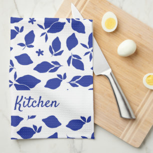 Personalized Hand Drawn Italian Blue Lemons Kitchen Towel
