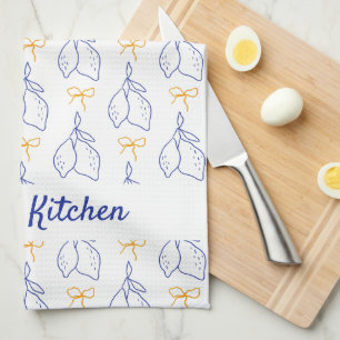 Personalized Hand Drawn Italian Blue Lemons Kitchen Towel